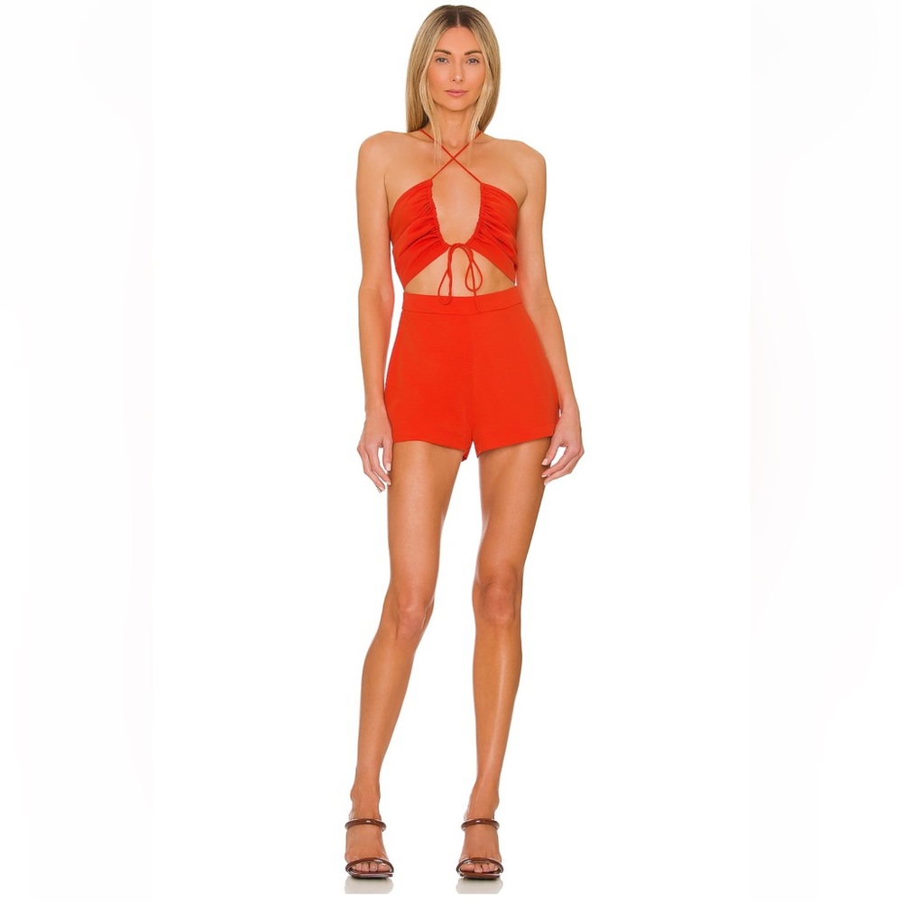 Revolve Superdown Orange (Poppy)  Romper - Alessia Ruched Tie Romper XS